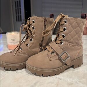 BCBGirls Quilted Lace-Up Buckle Combat Boots in Taupe